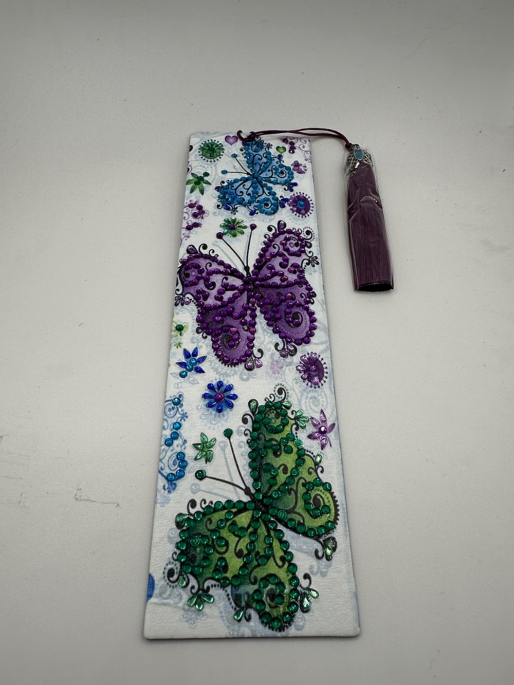 Source Unknown Purple, Blue & Green Jeweled Butterfly Bookmark with Tassel